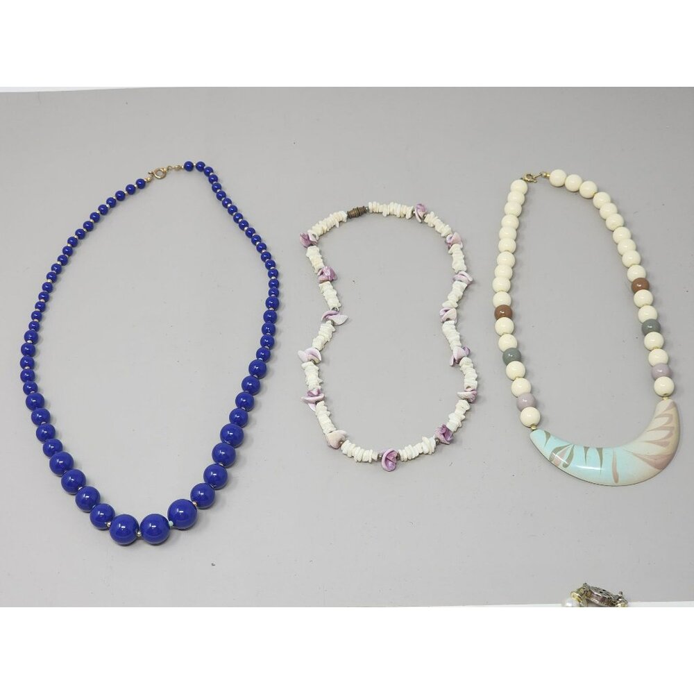 3 Vintage Costume Necklaces Shell/Blue Beaded/Choker